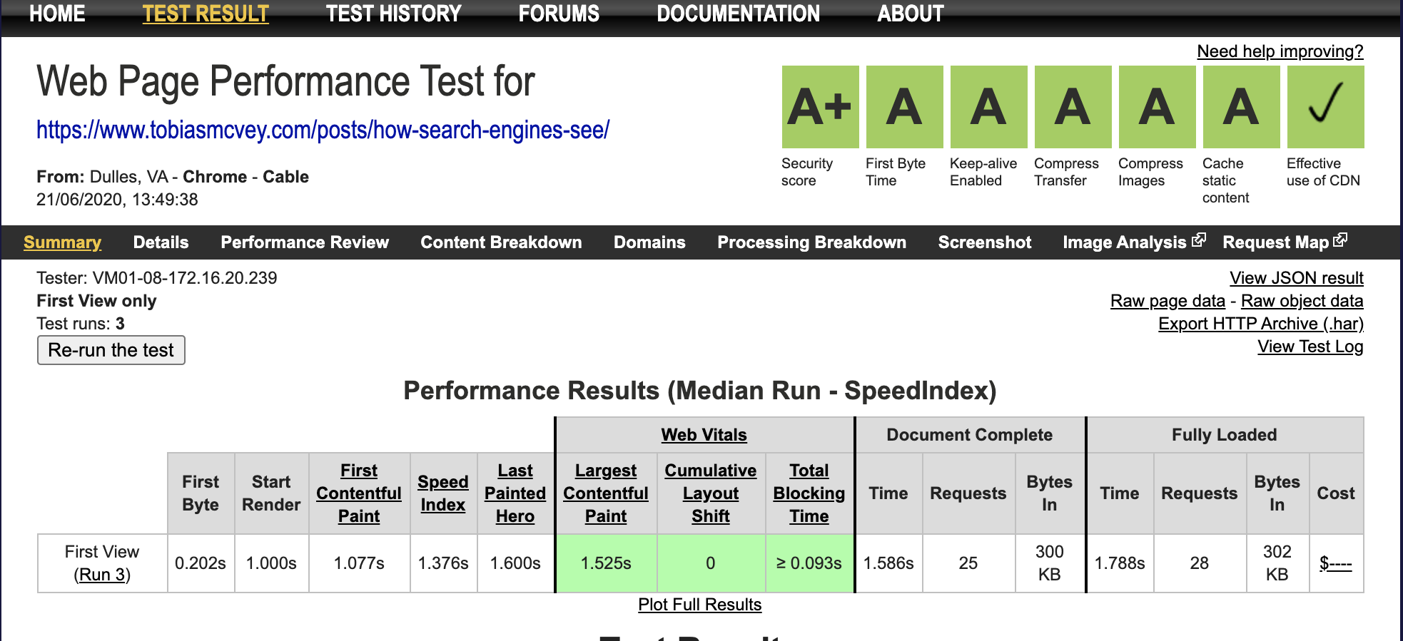 screenshot web page test grading and security score